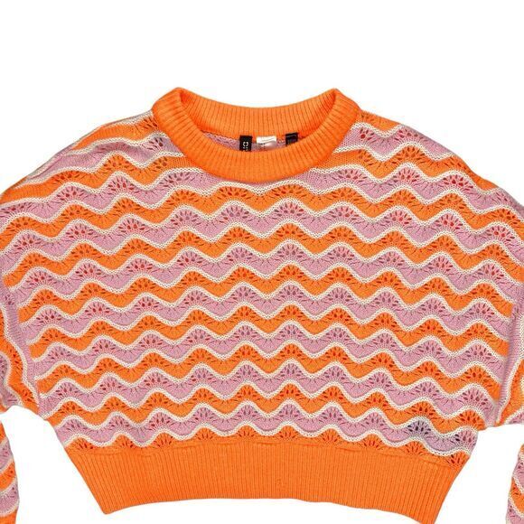 Divided H&M Crop Sweater Women S Orange Pink Chunky Knit Balloon Sleeve Oversize - Picture 3 of 16